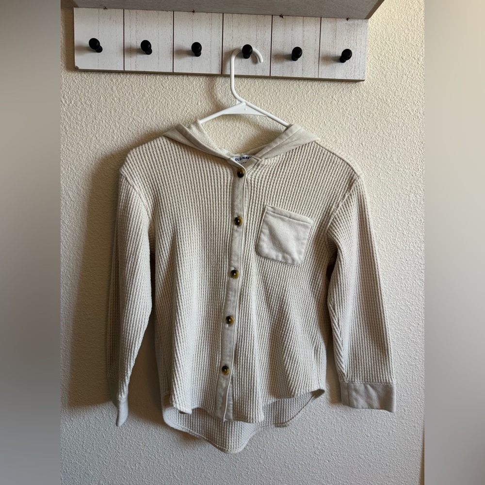 Old Navy Cream Waffle Knit Hooded Top